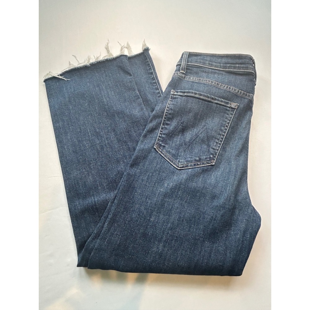 Mother The Rambler Ankle Fray Jeans Womens 30 Blue High Rise Straight Leg